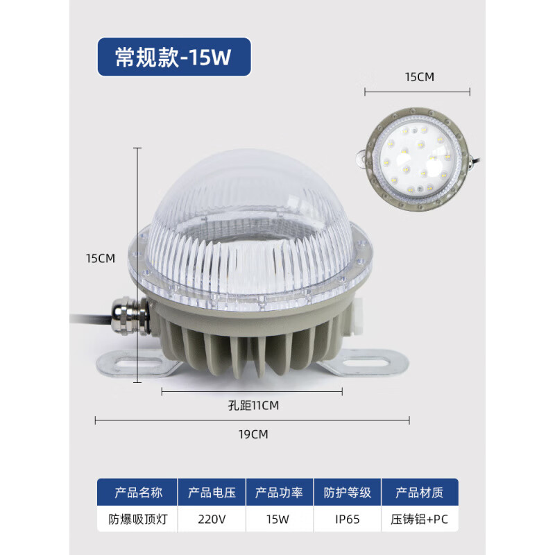 雷紀(jì)防爆吸頂燈LED車間倉庫廠房12V24V36v低壓交流直流圓形防水防爆燈 防爆吸頂燈15W【220V】