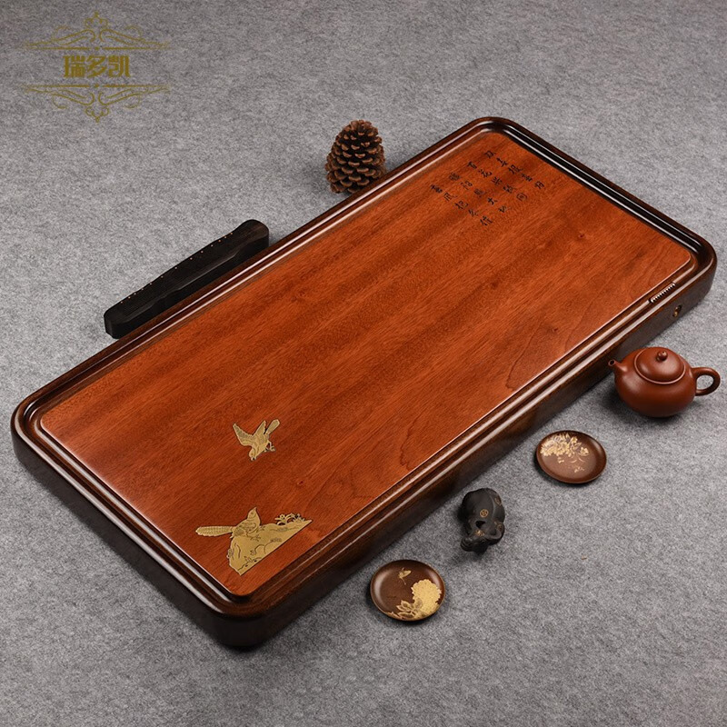 简约茶台排水式功夫茶具电木款茶海乔迁送礼品 南美花梨双喜60*30*5cm