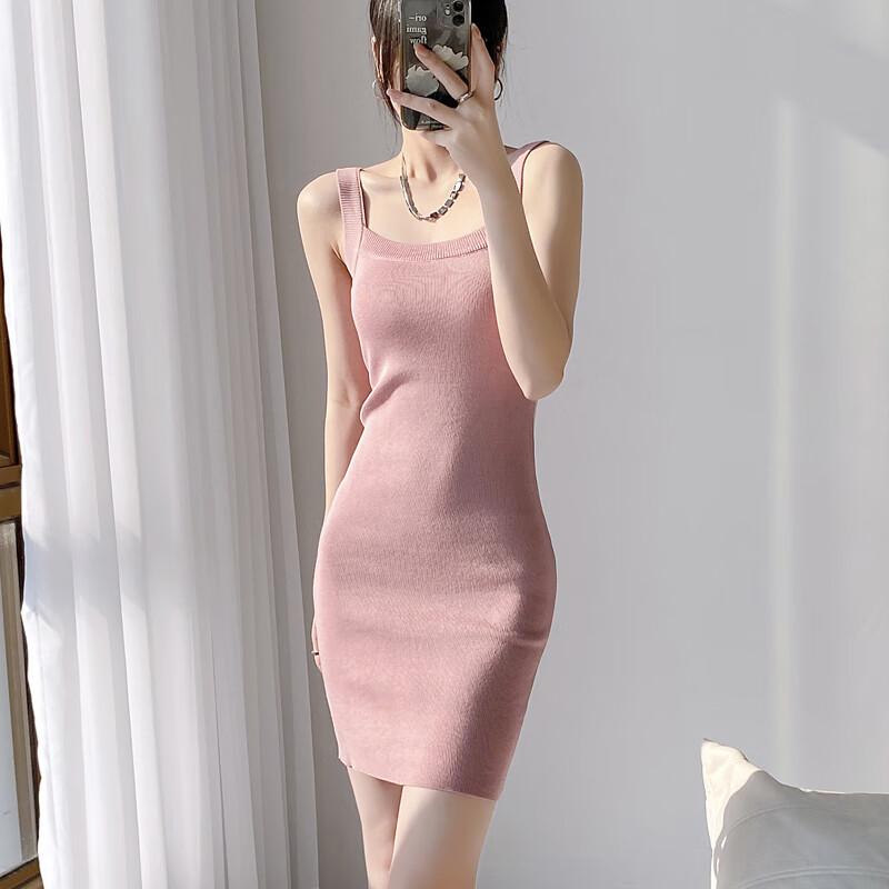 浪莎针织吊带连衣裙女春夏辣妹纯欲内搭打底短裙紧身性感包臀背心裙子
