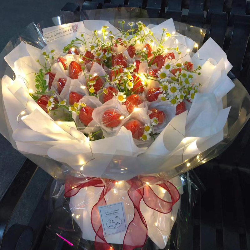 车厘子水果鲜花同城配送老公女朋友老婆生日礼物 33颗草莓花束推荐款