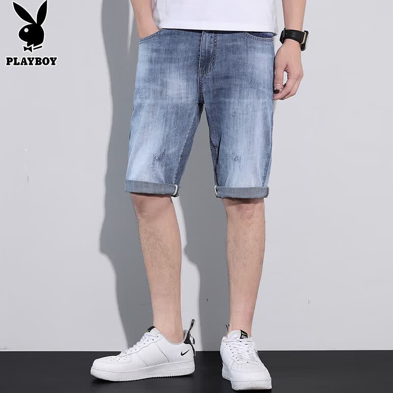 花花公子(playboy)牛仔短裤男秋季2024新款男士五分裤直筒宽松休闲