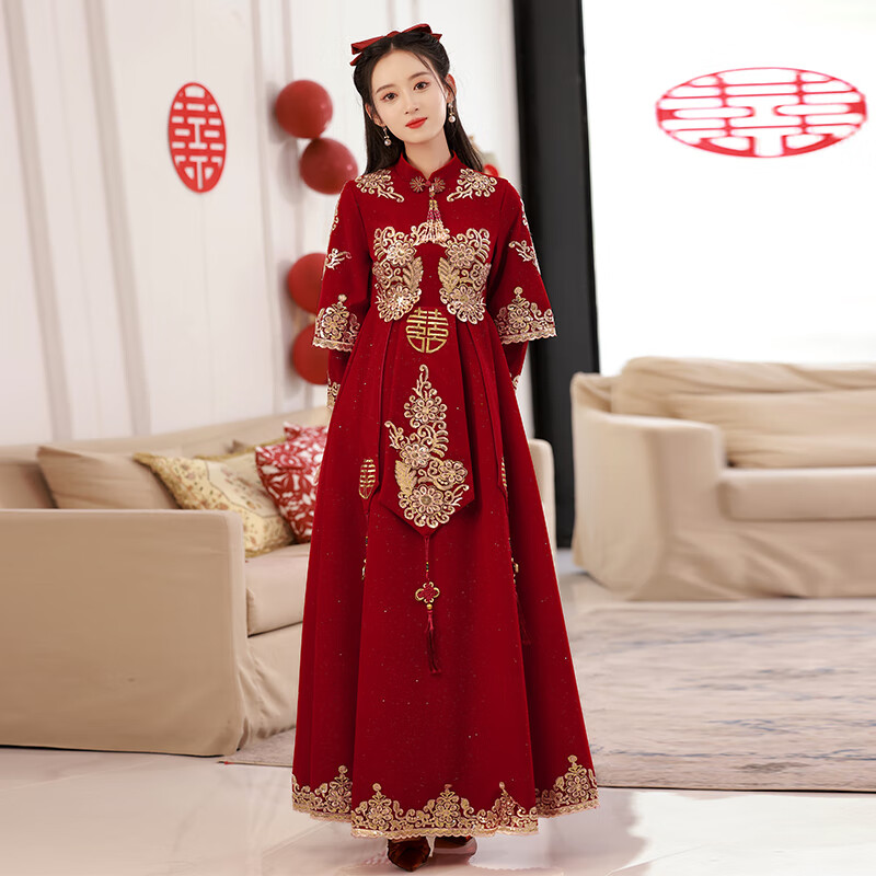 花姿朵孕妇敬酒服孕妇高腰长袖新娘 怀孕期 结婚遮肚2023新款中式婚礼