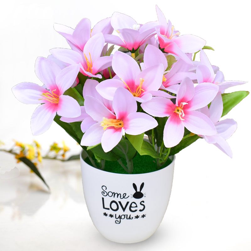 仿真花套装客厅塑料花含花盆花束仿真植物盆景餐桌装饰花 17)水仙花粉