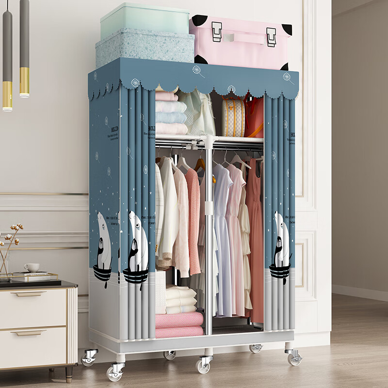 芊溪月带轮可移动衣柜家用可移动简易布衣柜带滑轮出租房用卧室组装