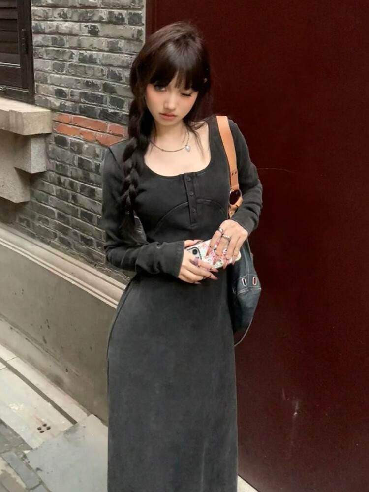 黑色长裙别致独特/韩系风格穿搭 s