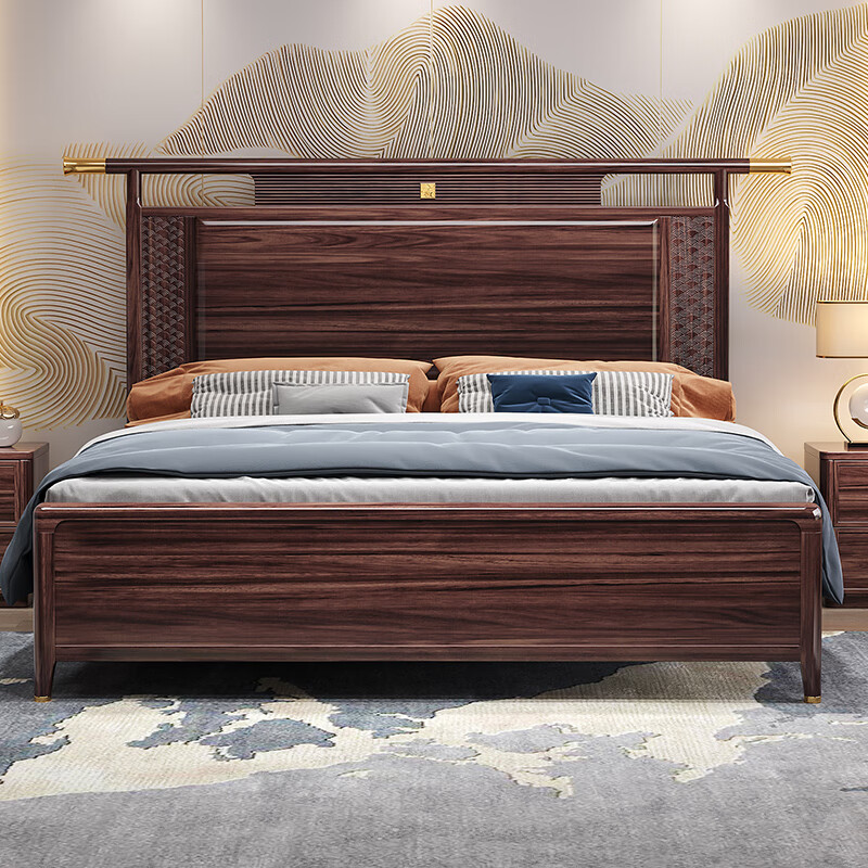 杜沃 中式床新中式实木床1.5米主卧室家具大床官帽床1.5米*2米 #wj855