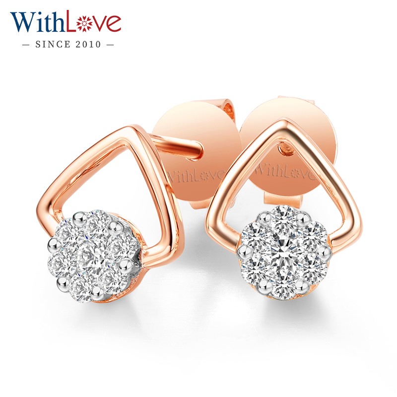 withlove 唯爱品越 玫瑰18k金17分钻石群镶钻石耳环 时尚简约女款彩金