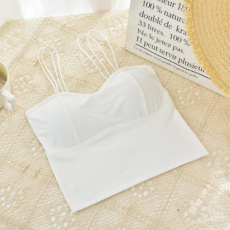 美背文胸内衣细肩带无钢圈抹胸吊带女士无痕打底裹胸背心批发 白色