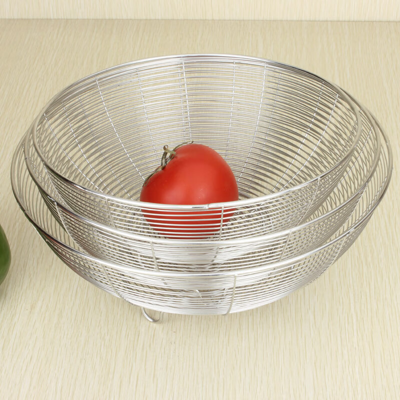 雅空不锈钢水果篮水果盘漏篮洗菜篮果蔬筛加深创意时尚果篮沥水篮 3个