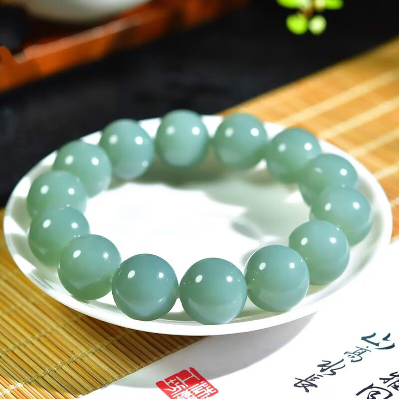 snqp鸿彩和田玉手串男新疆且末蓝圆珠手串手链女16珠收藏级文玩 16