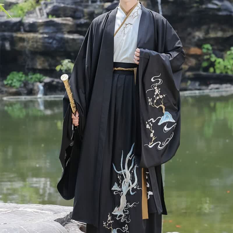 绘自然 汉服男款秋冬季新款古装九尾狐重工刺绣中国风广袖黑化系套装 灵狐三件套套装 2XL怎么看?
