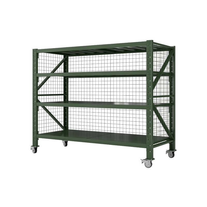 川君行 移动仓储带网货架物资架带轮侧网重型货架 重型80宽3面带网4层