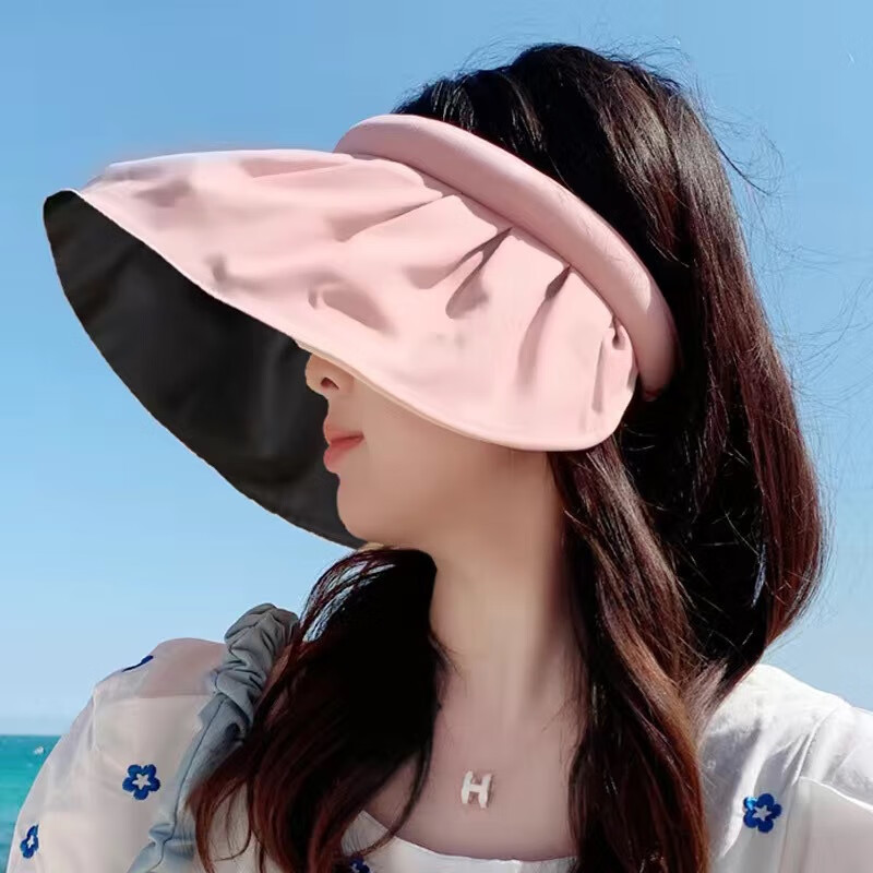 mikibobo 遮阳帽防晒帽大檐太阳帽可折叠女沙滩帽UPF50+防紫外线全脸防晒 粉色-4
