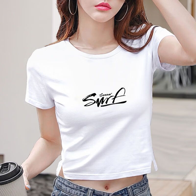 歆栩辣妹装短款t恤露肚脐2024新款t恤女漏肚脐性感高腰夏季红色高腰上