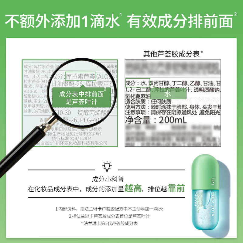 法兰琳卡（FRANIC）芦荟胶300g凝缩精华型 补水控油乳液面霜中秋国庆出游