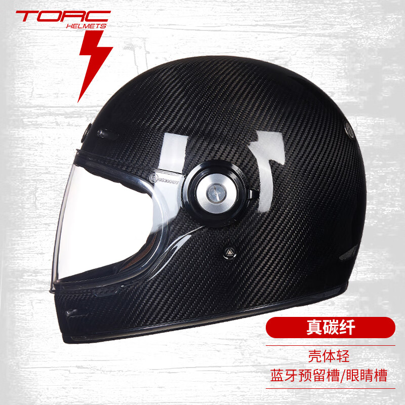 TORC碳纤维摩托车头盔复古全盔男女士机车四季T135透明碳纤XL码