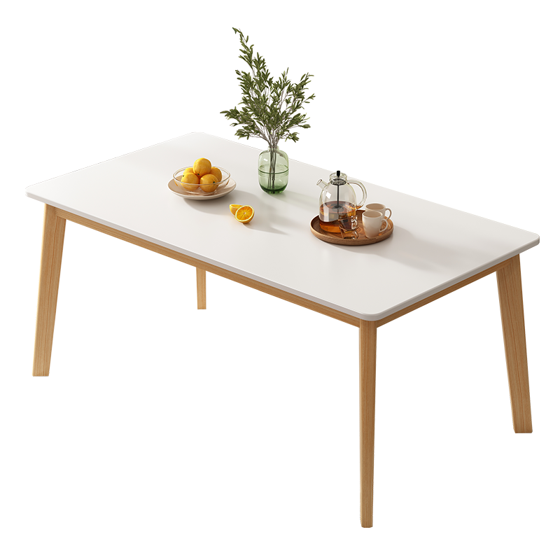 灏森梦餐桌现代简约长方形实木腿吃饭桌北欧小户型家用4人6人桌子 暖白色100*60*75CM