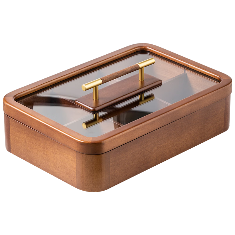 木雅軒實木果盤零食盤高級感水果盤客廳堅果糖果盤干果盤分格干果收納盒 新中式六宮格干果盒