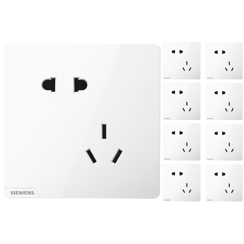 西门子（SIEMENS）开关插座面板 皓彩系列米绒白色 斜五孔10只装 插座