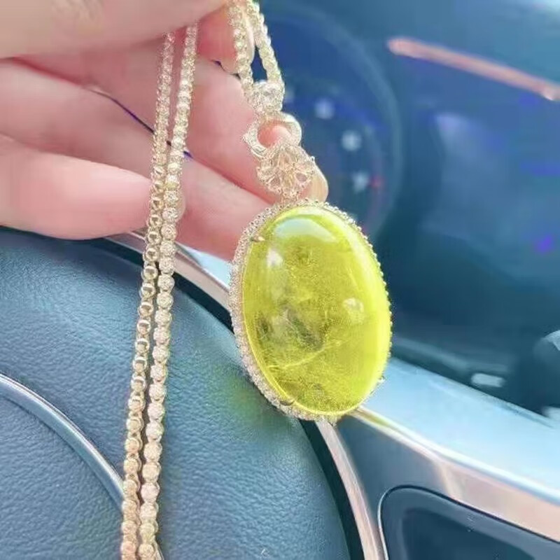 寻然原矿稀缺柠檬黄金丝雀黄碧玺大蛋面18k吊坠稀少高色系奢华打造