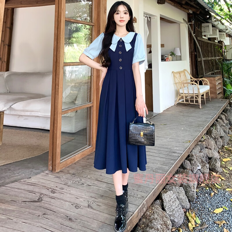 蜜丹丽大学女生青少女生20岁女孩穿的连衣裙 蓝色【2023新面试幼园老