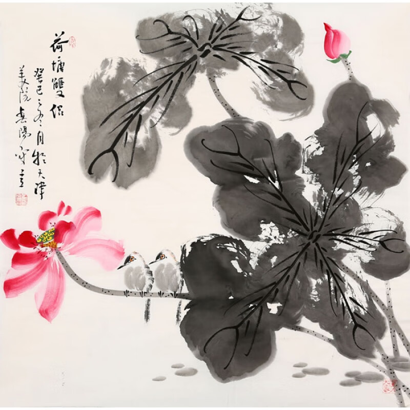 名家霍春阳花鸟字画斗方写意水墨荷花纯手绘书画名人国画作品收藏纯