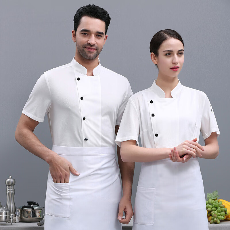 新款厨师长高级工作服夏季布餐饮饭店厨房男短袖厨师服食堂后厨工衣
