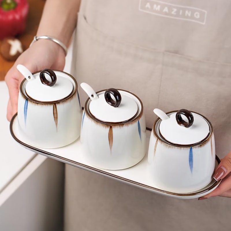 笼趣德国进口品质日式陶瓷调料罐家用厨房调料盒瓶罐套装盐味精一体组