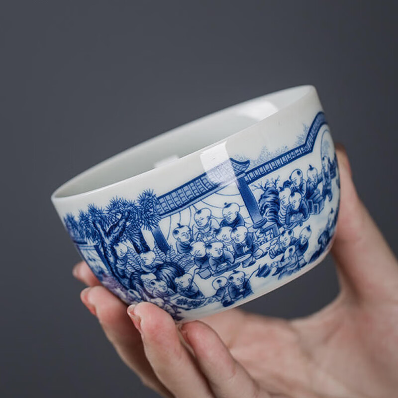 高白泥【百子图-160ml卧足杯 礼盒装