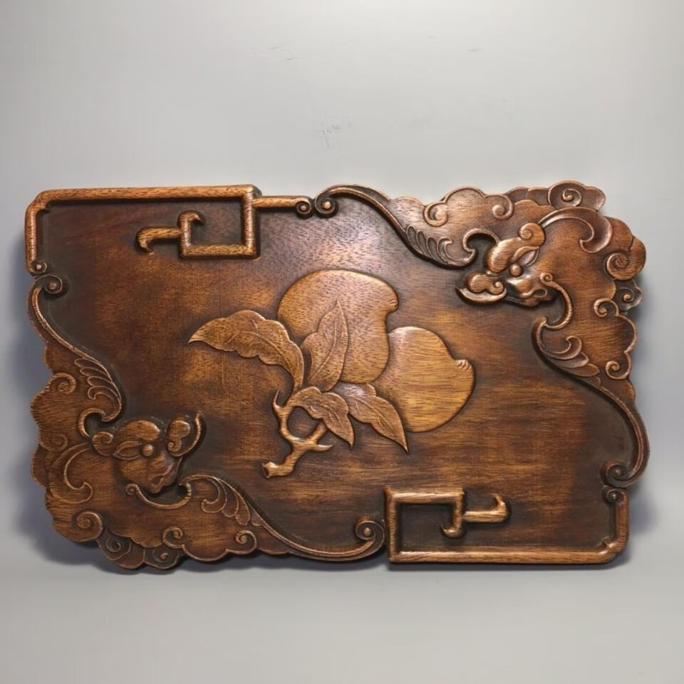 流彗黄花梨茶盘旧藏黄花梨木福寿双全浮雕老木茶具家用收藏摆设木雕刻