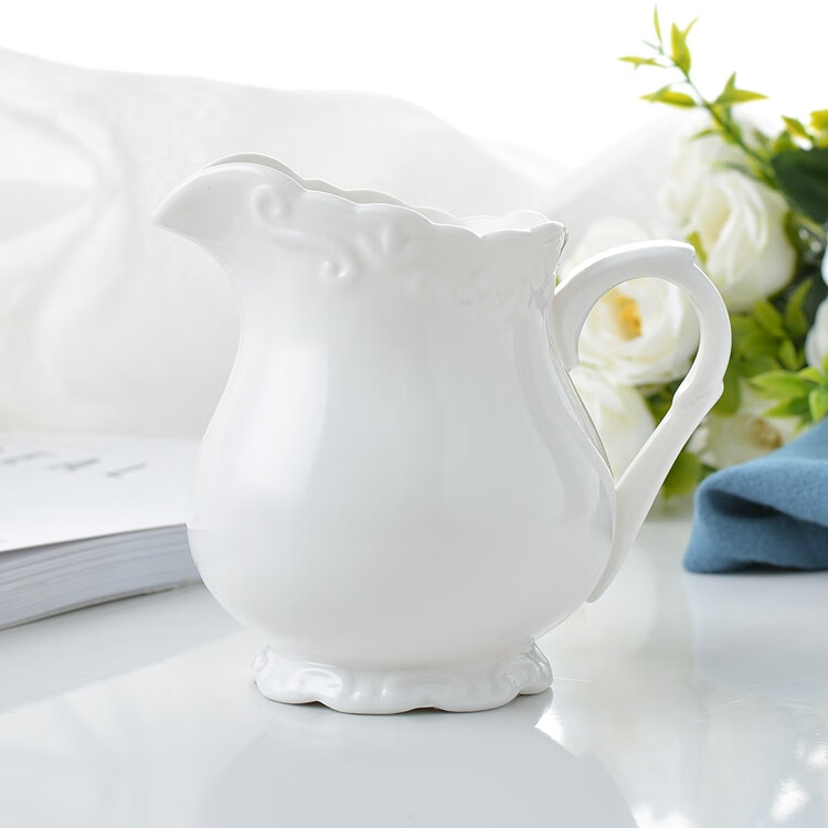 hywlkj白色浮雕工艺陶瓷奶罐奶杯 2001000毫升大奶盅 纯色花插 瑕疵 a