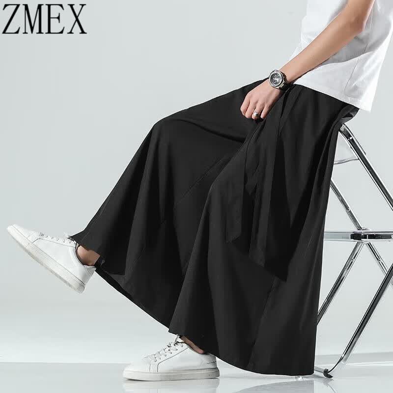 ZMEX裙裤男大腿裤阔腿裤冰丝料汉服裤子中国风唐装禅修居士裤裙九分裤 黑色 2XL高性价比高么？