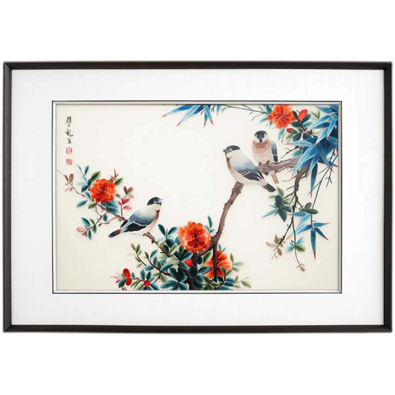 璟館 苏绣客厅挂画送老人长辈轻奢风大气创意中堂新中式成品刺绣画挂