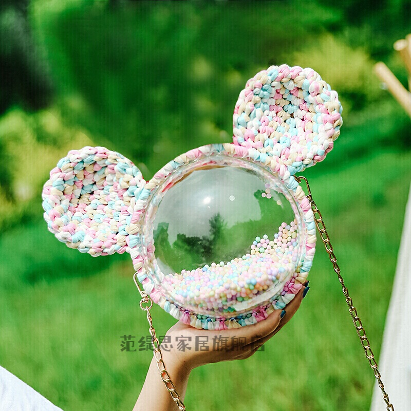 2网红自制手工编织包包女diy材料包米奇泫雅小圆包透明链条斜挎包