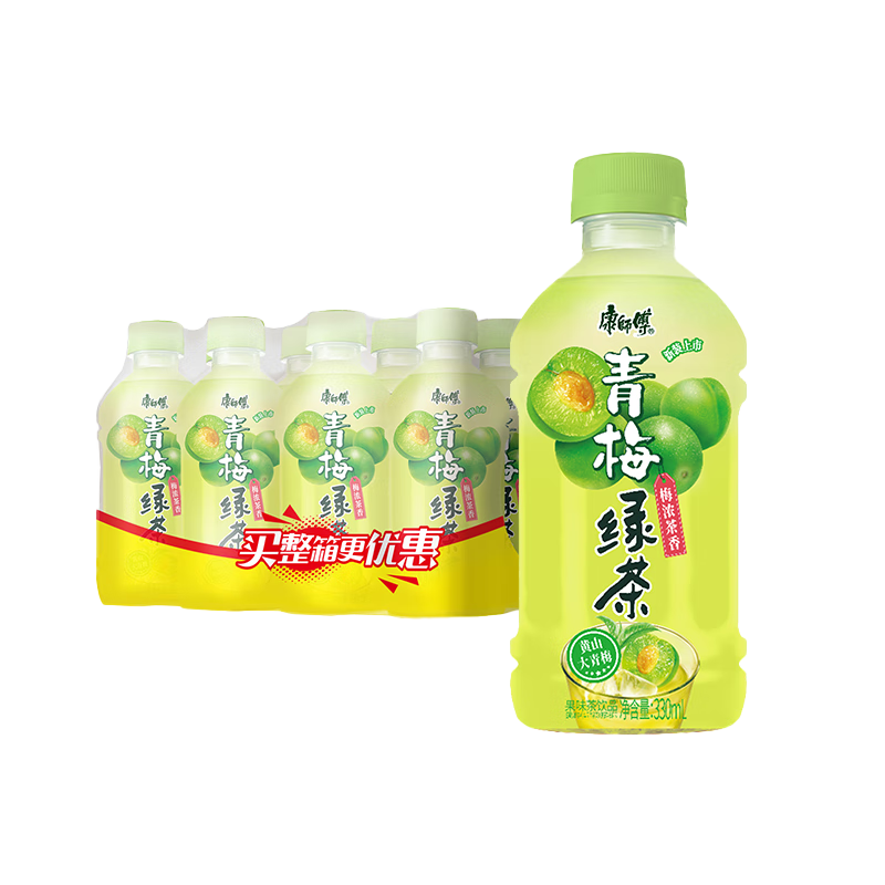 康师傅 青梅绿茶 330ml*12瓶 果味饮料饮品 居家整箱装便携装