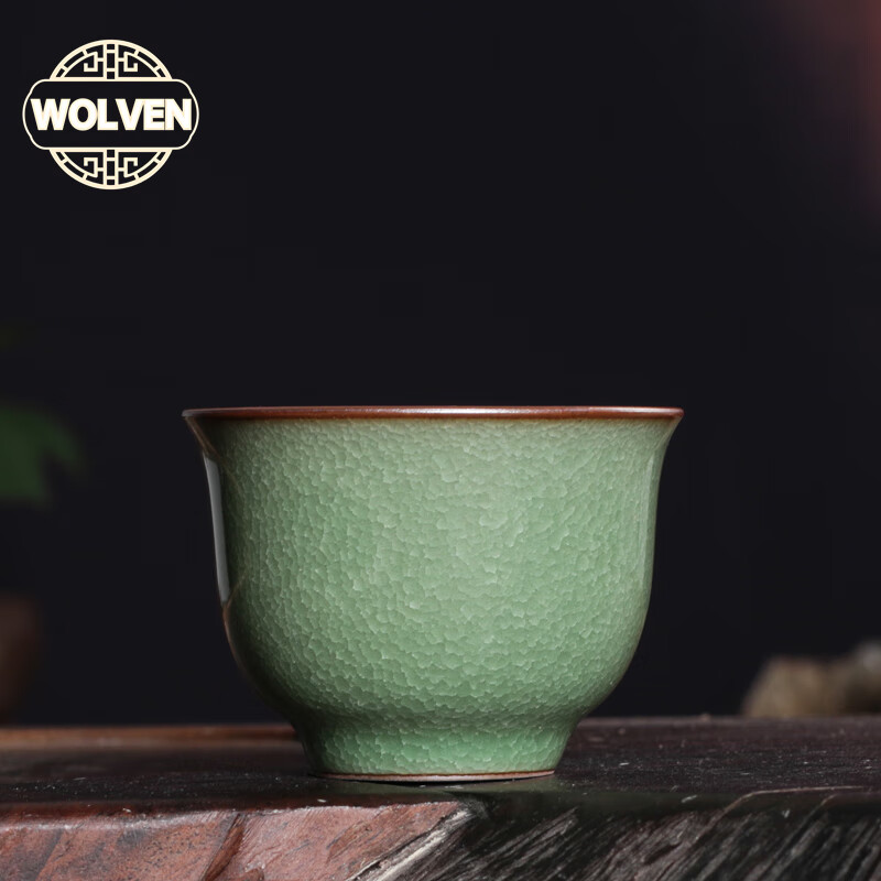 wolven青瓷王文鱼籽纹主人杯功夫茶杯单杯龙泉陶瓷品茗杯个人杯茶具