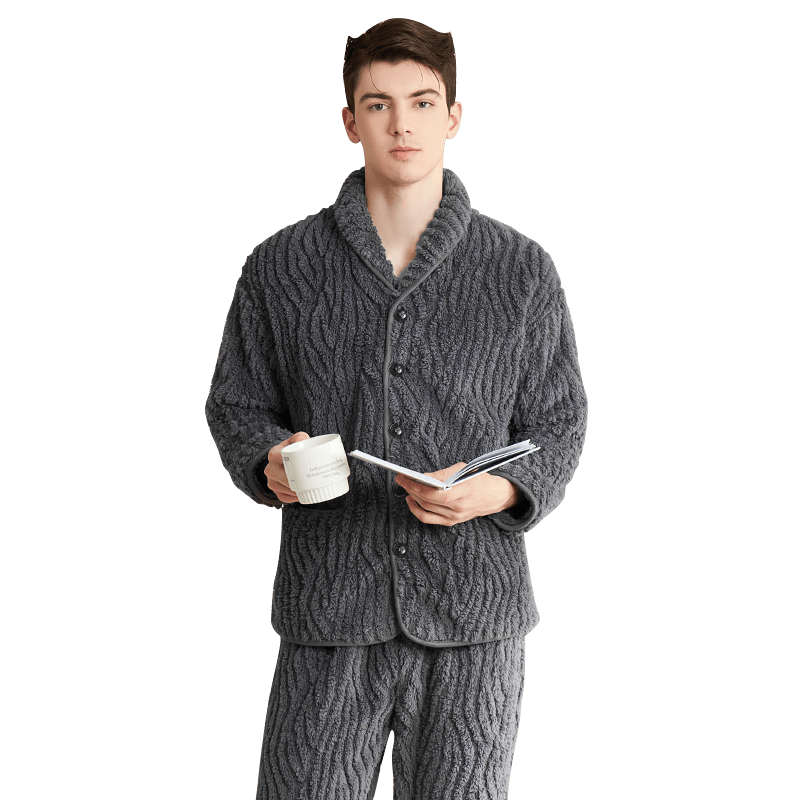 猫人男士睡衣男秋冬【厚款法兰绒】保暖开衫可外穿家居服简约25年新品