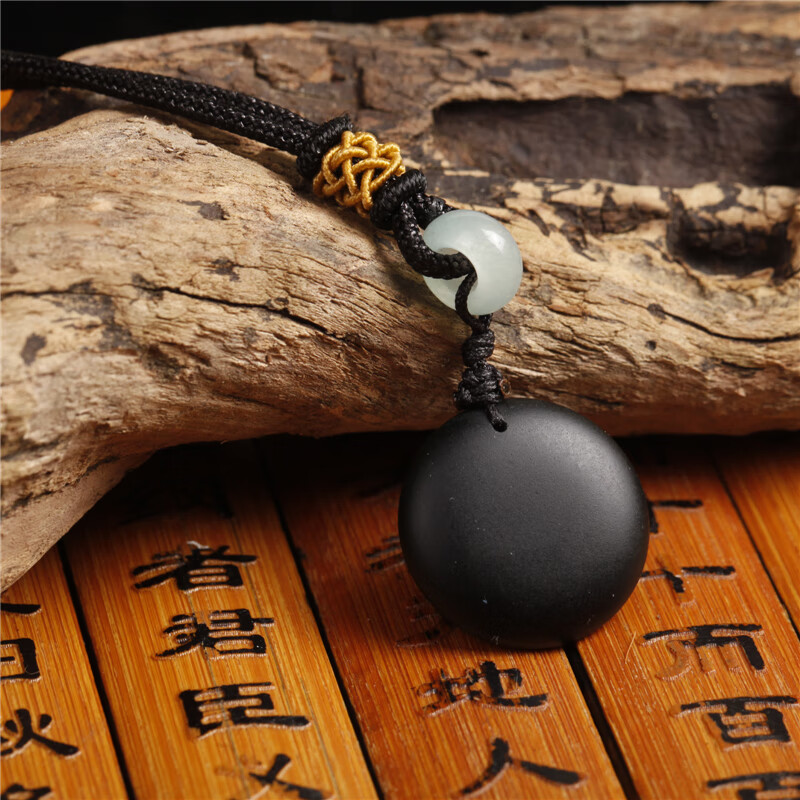 云子围棋子项链吊坠五子文化比赛纪念品情人七夕节礼品 简款黑子项链