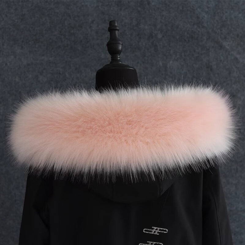 买秋冬男女款皮草仿貉子毛狐狸毛帽条毛领子百搭环保 粉色 内里75厘米