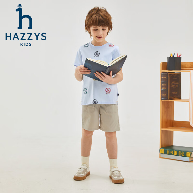 哈吉斯(HAZZYS)品牌童装男童T恤夏季新款轻薄宽松弹力简约休闲短袖圆领衫 本白 130