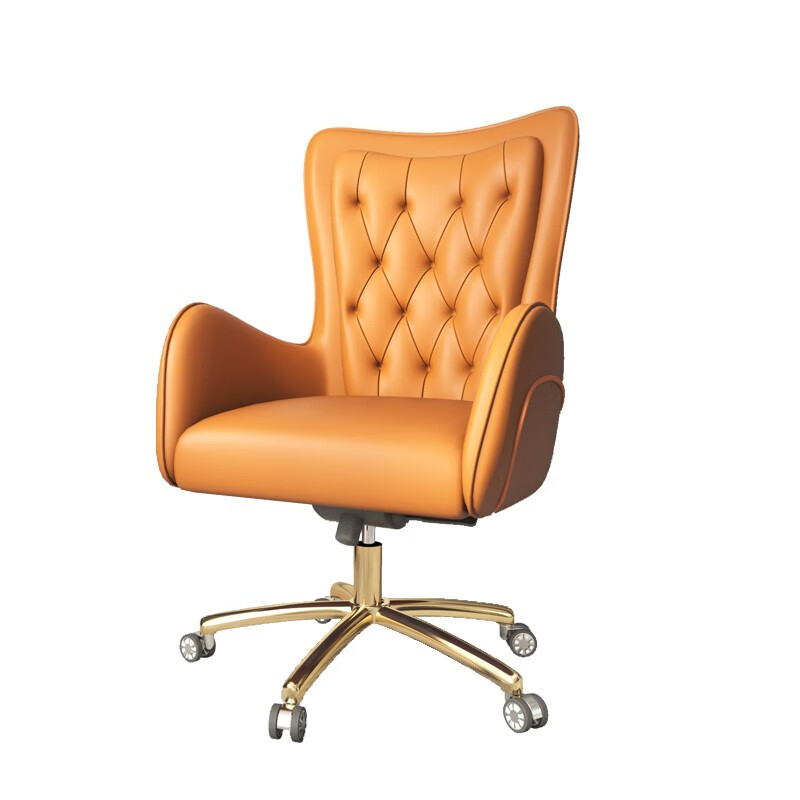 简友轻奢老板椅书房椅子设计师直播椅家用舒适办公椅电脑升降转椅 橙色（A款固定脚进口纳帕皮）