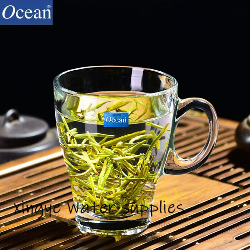 Ocean进口玻璃茶杯耐热泡茶杯带把家用待客水杯加厚大容量茶杯喝绿茶杯 清逸把杯355ml【单只】