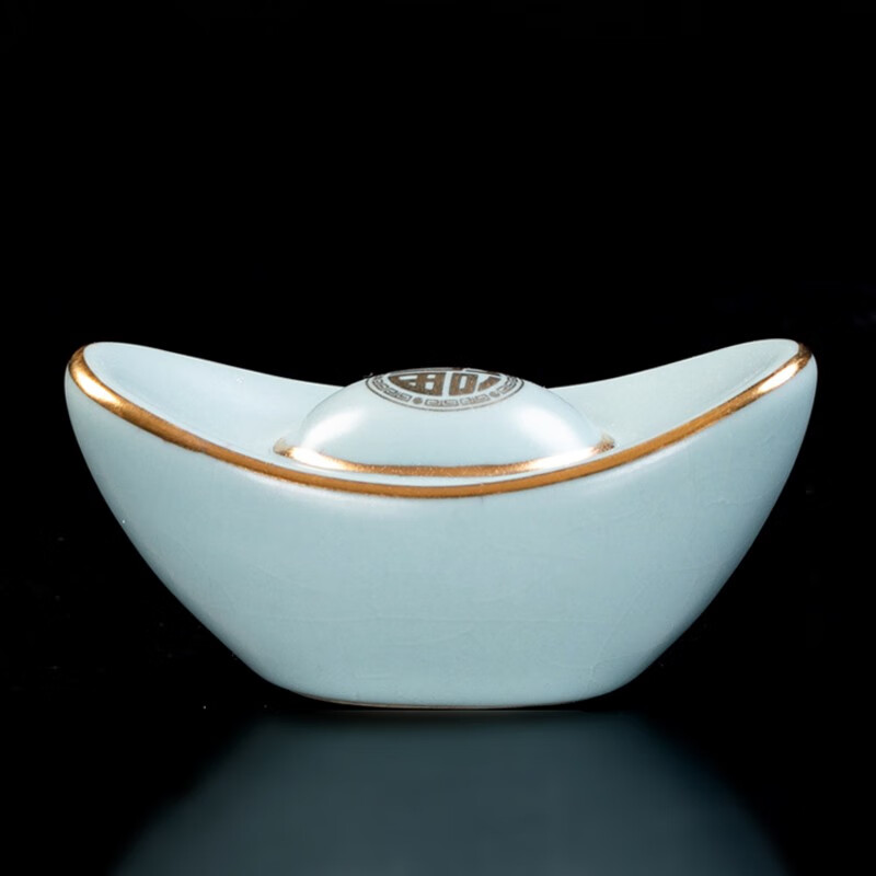 汝瓷金元宝冰裂陶瓷茶具茶道配件茶桌精品创意茶玩 汝窑元宝茶宠摆件