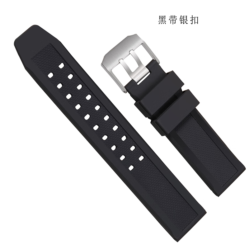 品质】代用青铜菁英大飞硅胶橡胶系列飞行员表带指挥官表带 黑带银扣