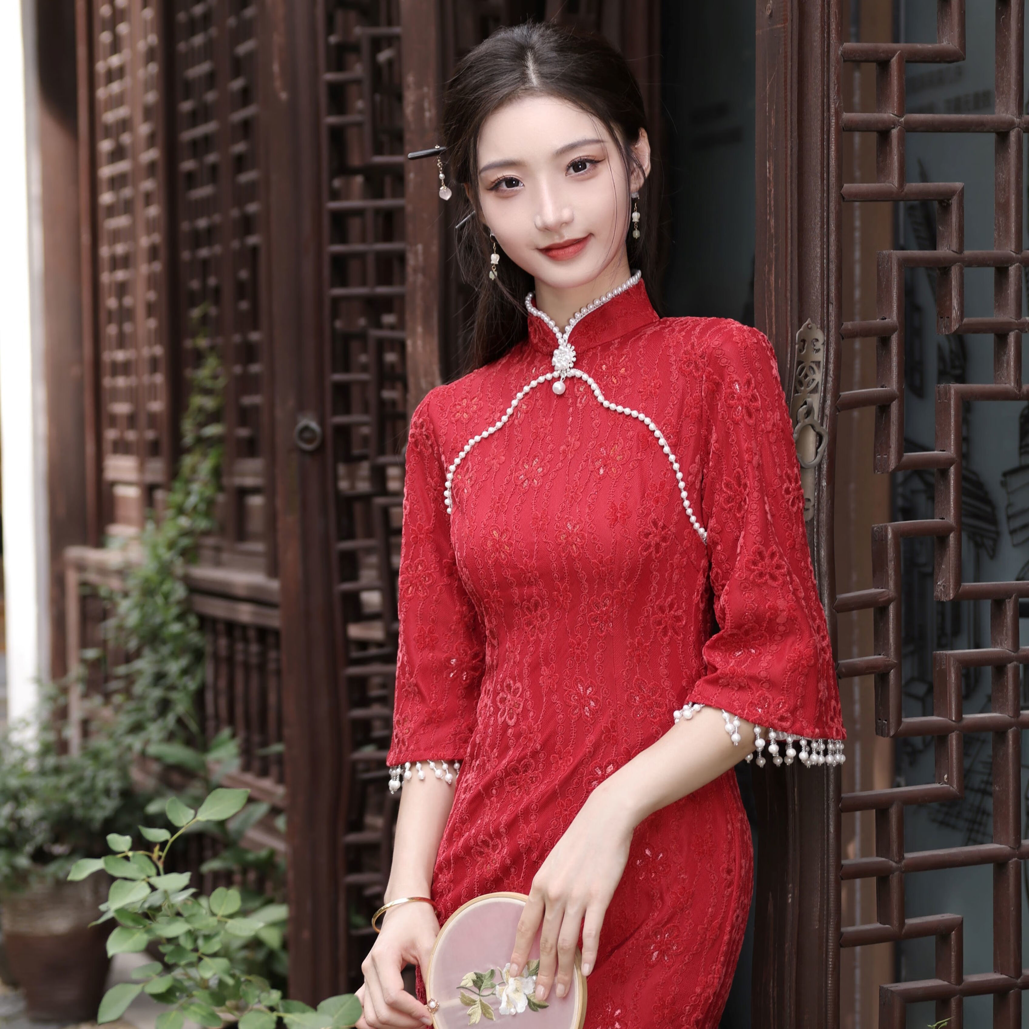 禾甫结婚礼服女新娘旗袍新中式敬酒服改良红色2024新款蕾丝订婚回门连