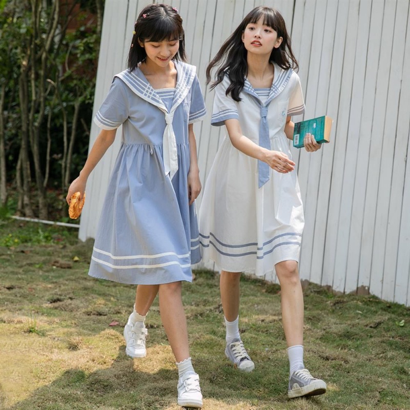 9-12岁少女日系小清新闺蜜装衣服女学生韩版宽松短袖仙女裙 白色  s