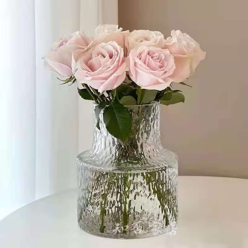 欧式透明玻璃花瓶干花玫瑰花瓶简约客厅摆件创意水养植物插花 b-冰川