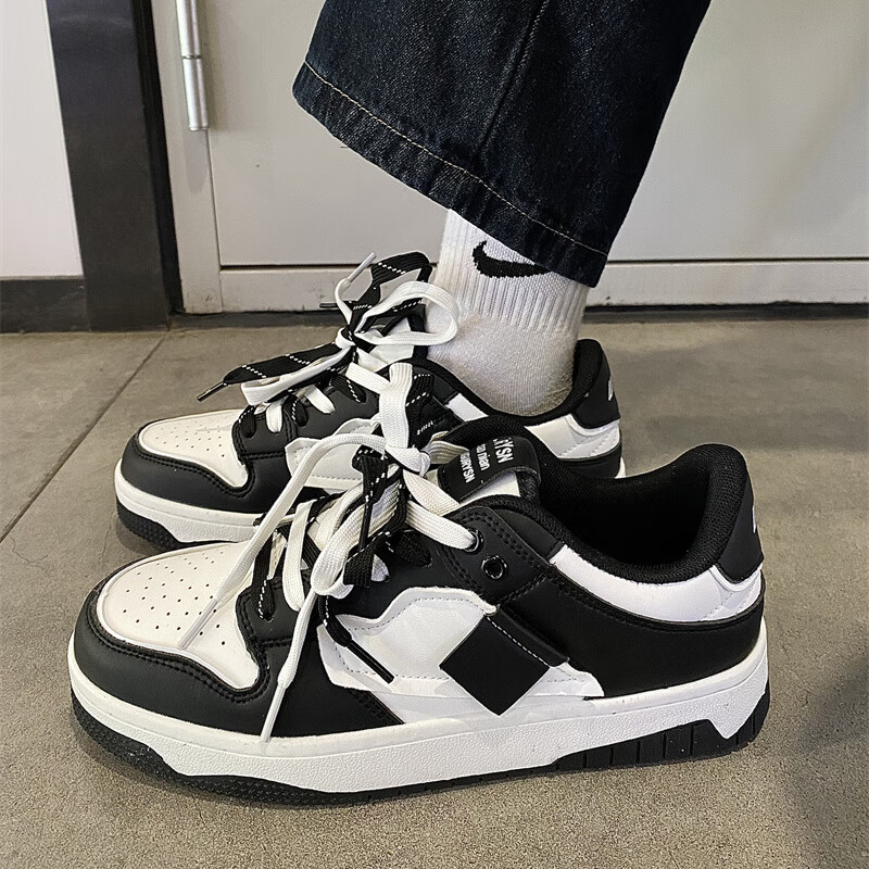 休闲板鞋潮鞋黑白熊猫dunk潮牌情侣一对高街美 白黑 36 标准板鞋尺码