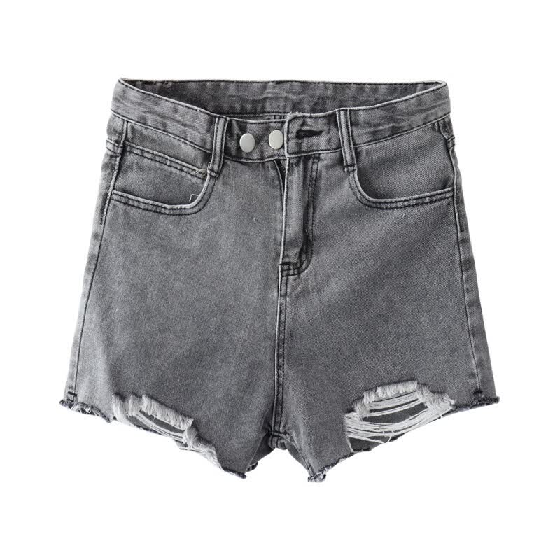 珍灶辣妹灰色破洞牛仔裤女装夏季新款高腰显瘦甜辣超短裤a字热裤裤子