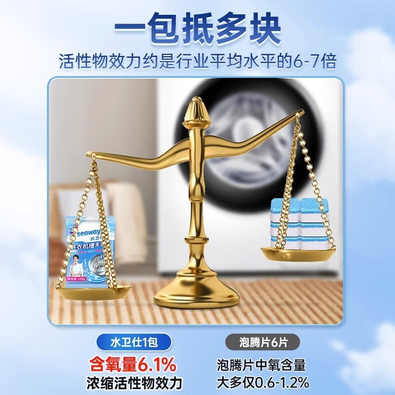 水卫仕（seaways）洗衣机清洗剂 洗衣机清洁剂洗衣机槽清洗剂祛味除菌99.9%免浸泡 洗衣机槽清洗剂4袋装